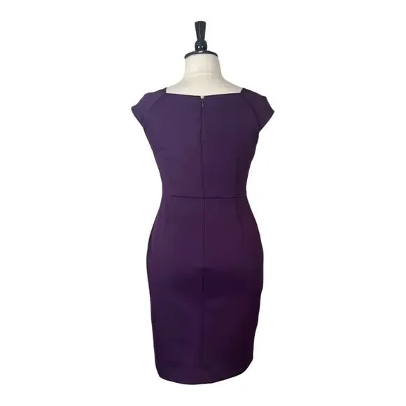 Calvin Klein Sheath Dress Cap Sleeve Square Neck Scuba Plum Women’s Size 14 - Picture 4 of 12